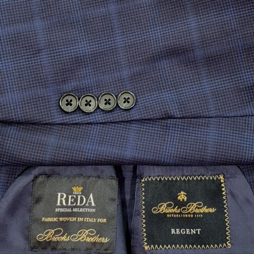 Brooks Brothers Regent Fit Sport Coat, 40S Blue & Black Houndstooth Plaid